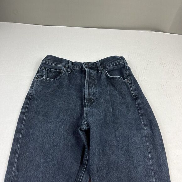 Agolde Womens Cropped Riley Jeans Blue Frayed Hem High Rise Button Up Size 25 - Picture 3 of 13